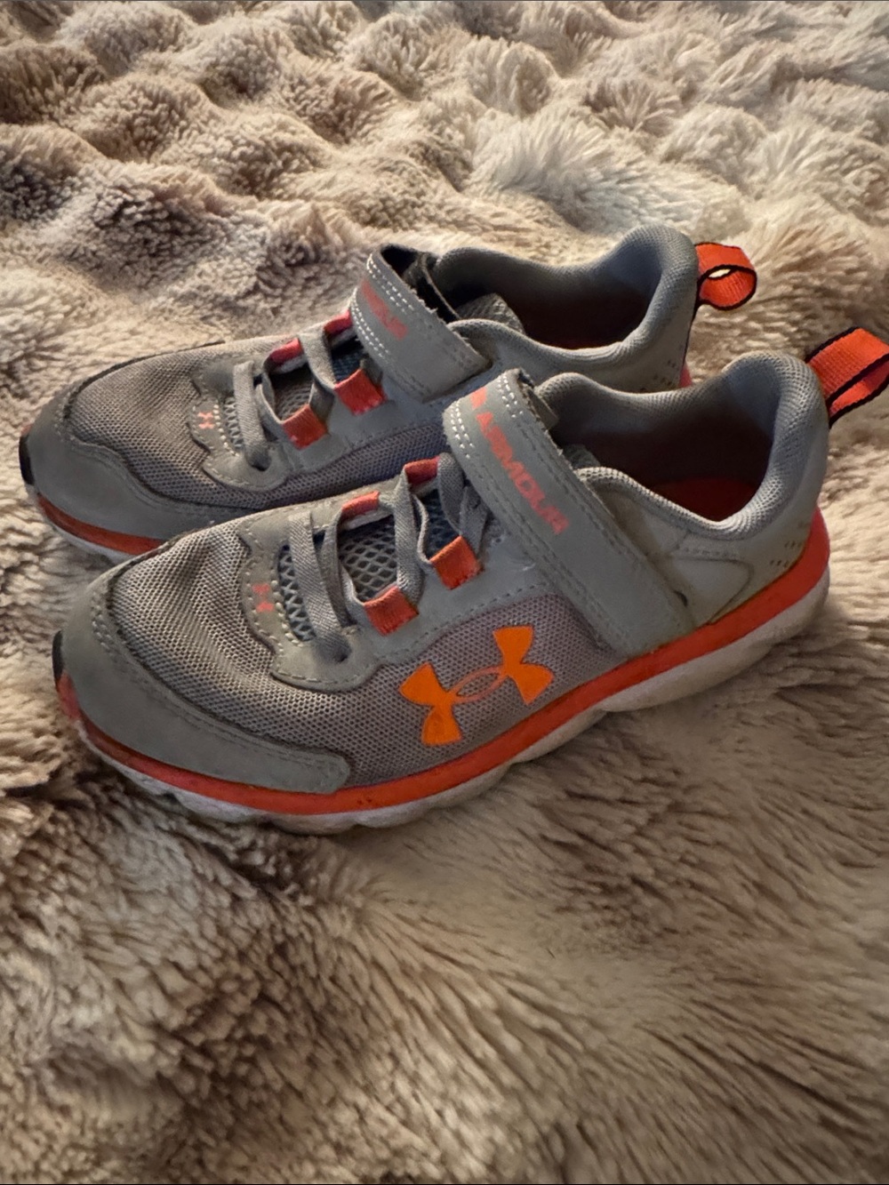Under Armour Kids Gray and Orange Velcro Athletic Sneakers